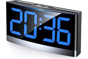 Rolgno Sveglia Digitale da Comodino, Sveglia Smart con Numeri LED Blu, Snooze Orologio Alarm Clock, 5 Livelli di Luminosità & Volume, 3 Allarme, Alimentazione USB, 12/24 Ore (Adattatore NON Incluso)