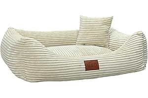 Leo4dog Lit en Velours Côtelé pour Chien, Housse Lavable pour Petits, Moyens et Grands, Coussin, Canapé, Panier (Beige, XL 115x90)