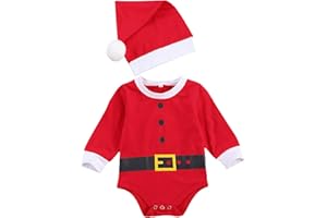 XIXIMAON Bebé Conjunto de Navidad para Recién Nacido 2 Piezas Traje Navideño de Niño Pequeño 0-1 Año Top Mameluco de Manga Larga con Botones + Gorro