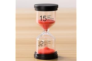 Faderr Timer per sabbia, 5 colori, clessidra in vetro di sabbia, timer 5 minuti, 10 minuti, 15 minuti, 30 minuti, per la decorazione di casa, ufficio (rosso, dimensioni: 15 minuti)