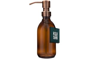 Distributeur de Savon Kuishi en Verre Ambre foncé avec Pompe en Acier Inoxydable, Verre, Bronze, 250 ML