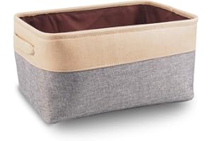 Mangata Cestas de almacenaje, Caja almacenaje Tela de Lona con Asas para Ropa, estantes, Juguetes (Plegable, Gris Biege,Medio)