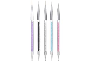 LANDOT 5pcs Nail Art Liner Brushes - Manicure Drill Drawing Nails Brush Pen - Double Ended Dotting Tools Set - Nail Dotting Painting Drawing Pens