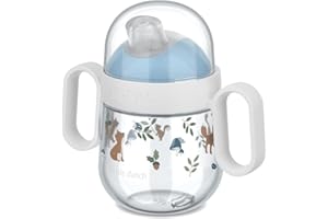 Mepal Bicchiere anti-sbavature Mio Little Dutch, A prova di perdite, Coperchio trasparente, Maniglie facili da impugnare, Beccuccio morbido per bere, 200 ml, Forest Friends