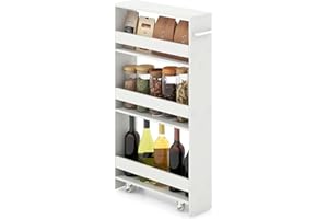 GIANTEX Carrito Auxiliar 4 Niveles, Carro de Almacenamiento Estrecho con 4 Estantes, Ruedas y Asa, Carro de Servicio Compacto para Cocina, Baño, Salón (Blanco, 47,5x13x80,5 cm)