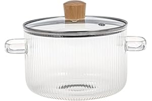 BEAHING Pot de cuisson en verre, pot en verre résistant à la chaleur de 1,6 L / 54 oz avec des poignées, ustensiles de cuisine en verre transparent avec couvercle, pot à mijotage borosilicate pour la soupe,