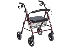 ANTEAMED Rollator in Alluminio Pieghevole Rosso - Deambulatore per Anziani con 4 ruote, sedile e freni