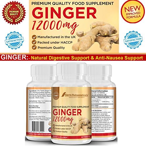 Premium Ginger Supplement 12000mg for Digestive Health.Helps to Relieve from Symptoms of Nausea and Upset Stomach.Anti-inflammatory Support.