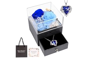 JARAGAR Konservierte echte Rose mit Herz Halskette, Echte handgefertigte 2 Rose Blumen Geschenke für Mama Frau Freundin Sie am Jahrestag Mütter Tag Valentinstag Weihnachten Geburtstag