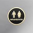 TOPTAG Washroom Signage Golden Black Self-Adhesive 6 Inches Round Washroom Door/Wall Sign Sticker for Office, Stores, Cafe, Hotel, Restaurant, Business & Shop