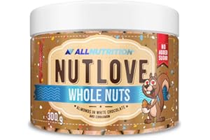 ALLNUTRITION Nutlove Frutos de Cáscara Enteros - Almendras en Chocolate Blanco y Canela - Crujiente Blanco - Ideal para Dulces Bajos en Calorías - Snacks Saludables - 300g