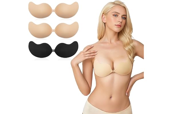 flintronic Självhäftande bh push up, axelbandslös behå, återanvändbar osynlig silikon rygglös behå, hudvänlig osynlig mässing, för aftonklänning brudklänning baddräkt