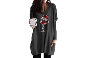 Yming Frauen Weihnachtspullover Rundhals Langarm Sweatshirts Urlaub Pullover mit Taschen