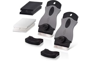 Ehdis 2 PCS Raschietto + 10 Lame in Acciaio Inox e 10 Lame in plastica, Raschietto Vetro, Raschietto Forno per Colla, Colore, Decalcomanie, Piano Cottura e Forno, Nero