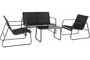 ALICE'S GARDEN Salon de Jardin en métal et textilène pour 4 Personnes. Noir. Design