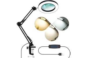 LabTEC Lupa con Luz, Lámpara de Lupa LED, Lámpara de Mesa con Lupa 5X, Regulable, 3 Modos de Color, 12W 1200LM, 10 Niveles de Luminosidad, Lámpara de Lupa para Artesanía, Lectura, Reparación