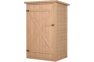 Outsunny Armoire abri de Jardin Remise pour Outils Bois de Sapin pré-huilé Toit bitumé incliné - Grande Porte verrouillable loquet - 2 étagères - dim. 75L x 56l x 115H cm