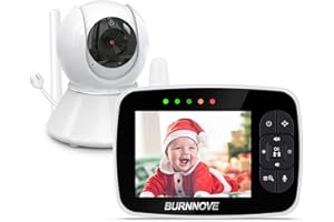 BURNNOVE Bebé Monitor, Vigilabebés con Cámara y Audio con Pantalla LCD de 3.5", 355 ° / 120 ° Giratorio, Zoom 2X, Modo Eco Visión Nocturna, Comunicación Bidireccional y Sensor de Temperatura
