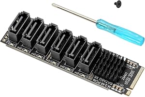 Quevati Scheda Exaio da M.2 a SATA3.0, controller PCIe SATA 3.0 a 6 porte per chip ASM1166, scheda adattatore PCIE3.0 X2 16G, supporto SATA3.0 6G X 6, dispositivo SATA 6