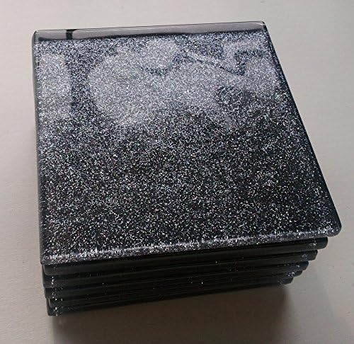 Fused Glass Gunmetal Glitter Coasters Set of 6