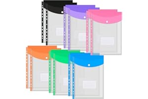 OTYMIOW Custodia per Documenti in Plastica A4 12PZ Cartella Perforata Portafogli Buste Archivio A4 Tasche Perforate Espandibili Automatici Raccoglitore Cartellina Trasparente A4 con Bottone, Etichette