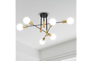 ANDAST Vintage Deckenleuchte,Gold&Schwarz Sputnik Kronleuchter Moderne,Retro Deckenlampe,6 flammig E27 Fassung Pendelleuchte Leuchten für Wohnzimmer Küche Esszimmer Schlafzimmer (ohne Leuchtmittel)