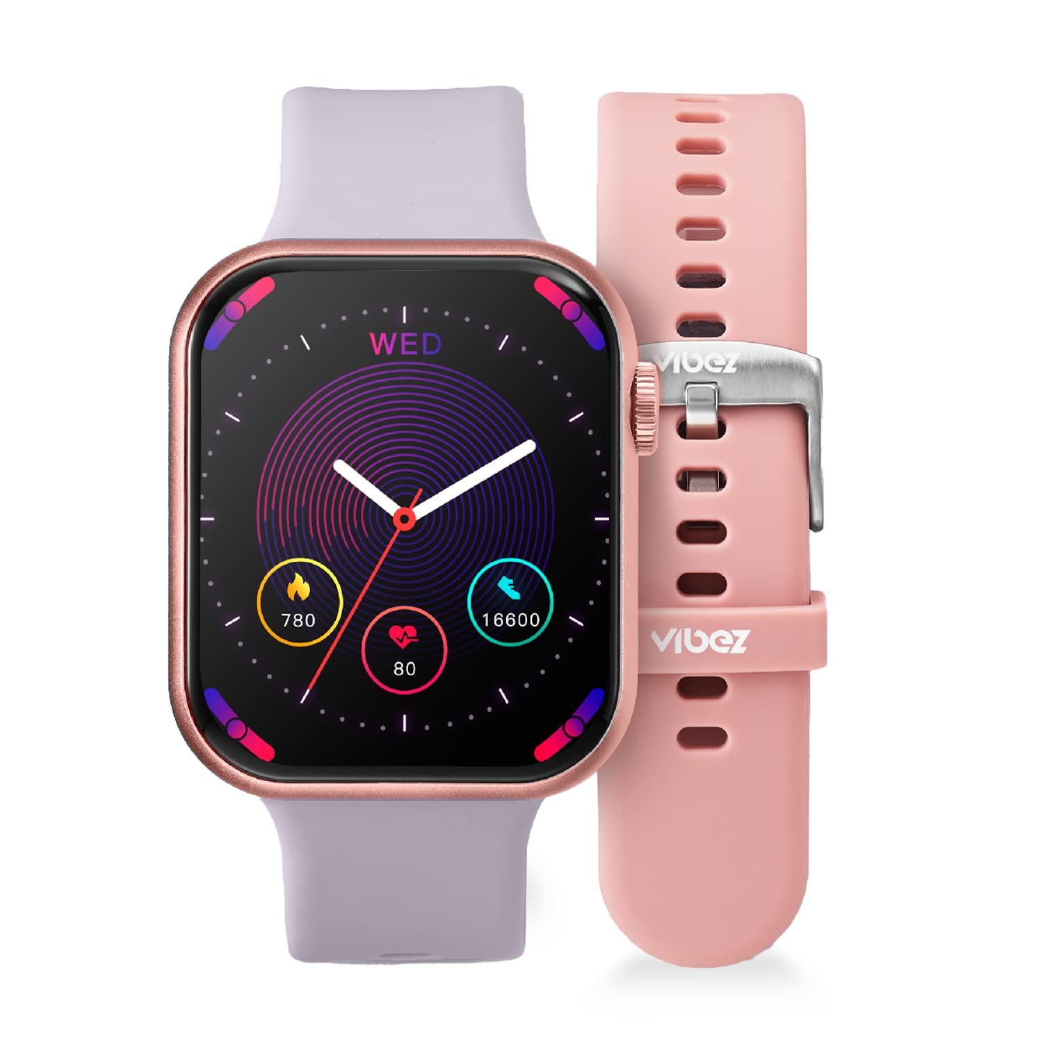 Vibez by Lifelong Hype Women Smartwatch with Bluetooth Calling|Multiple Straps (VBSWW801, 1 Year Manufacturer Warranty, Rose 