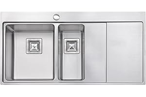 JASSFERRY Brilliant Kitchen Sink Inset 1.2 mm Thickness Stainless Steel One Half 1.5 Large Rectangle Bowl Righthand Drainer Square Strainer Plug Waste Pipe Kit