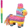 AM ANNA Small Rainbow Donkey Pinata Bundle with a Bat, Mexican Piñata, Perfect for Kid's Birthday Party, Cinco de Mayo Party Decoration Mexican Fiesta 34 * 10 * 40cm(L W H) (Donkey)