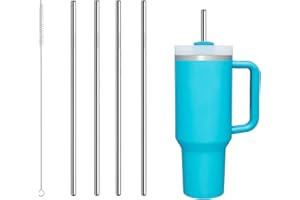 BYYT Zestaw 5 prostych słomek do picia z 1 szczoteczką do czyszczenia, słomki wielokrotnego użytku, słomki metalowe, słomki ze stali nierdzewnej, słomki do picia ze stali nierdzewnej