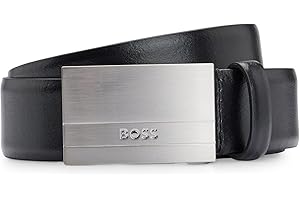 BOSS Hommes Baxton Sz35 Ceinture en cuir italien avec boucle plate à logo gravé