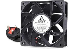 GDSTIME 240V AC Cooling Fan 120mm x 38mm 220V 230V EC High Performance Server Fan with Fused UK Plug, Dual Ball Bearing, 116.6 CFM Airflow for Computer Cabinet PSU Fridge Cooler Replacement
