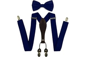 HANERDUN Elegante Conjunto Tirantes Pajarita Hombre En Forma de Y Elástica y Ajustable 4 Clips Metálicos Muy Resistentes Hombres de Hasta 2 m de Altura