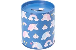 MAKIO Tirelire en forme de licorne pour enfant avec couvercle motif animaux - Tirelire en étain pour enfants qui peut également être utilisée comme pot à crayons (Licornes bleues)