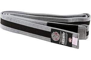 Tatami Fightwear Kids BJJ Rank Belt - 100% Cotton Brazilian Jiu Jitsu Belt - IBJJF Compliant - Grey & Black Stripe - M4
