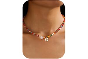 Chriscoco Collana Bambina Donna Particolari, Collana con Iniziale, Regalo Compleanno per Ragazza e Donna, Collana Personalizzato con Perline Colorate e Ciondolo con Lettera, Regali Donna