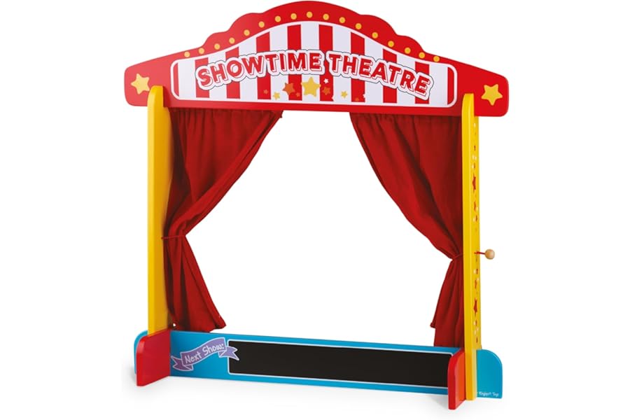Bigjigs Toys Wooden Tabletop Puppet Theatre | Role Play Set for Kids | Toy Stage for Story Telling | Educational Accessories for Children's Imaginative Learning | Playhouse Gifts for Toddlers Age 3+