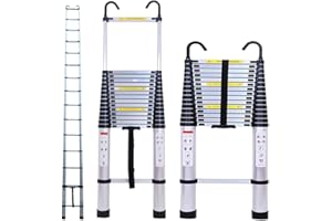 AUTOFU 6.2m Telescopic Ladder 20.3FT Telescoping Extension Ladder Aluminum Extendable Ladder Portable Multi Purpose with Detachable Hooks 30lbs Capacity EN131