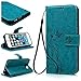 Produktbild SMART LEGEND iPhone SE Lederhülle, iPhone 5S 5 Handyhülle Schmetterling Weinstock Premium Schutzhülle Wallet Case Blau Muster Design Etui Brieftasche Ledertasche mit Handschlaufe Neu Zubehör im Bookstyle Cover Schale mit Ständer Standfunktion Etui Karten Slot und Magnetverschluss Flip Case
