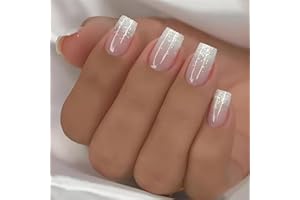 Yamobi 24 sztuki, błyszczące francuskie paznokcie, sztuczne paznokcie wielokrotnego użytku, do naklejania, dla kobiet