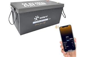 SolarV LiFePO4 25V 150Ah Batterie mit 100A BMS und Bluetooth für Solaranlage, Wohnmobil, Boot, Zuhause, Camping, 10 Jahre Lebensdauer, idealer Ersatz für Blei-Säure-AGM-Batterien