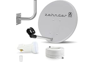 VISIAMO Digitale Camping Sat Anlage Spiegel 40 cm Single LNB 0,1 dB + Koaxialkabel 10m + Wandhalter Kabel Balkon Caravan Mobil Schüssel Antenne HD UHD 4K geeignet h