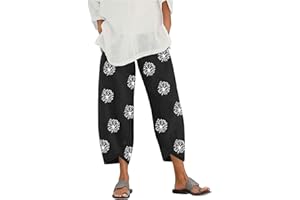 GENERIC Hose Damen Leinen Sommerhose Casual Leichte Baumwolle Leinenhose Stoffhose Bequeme Luftige Freizeithose Strandhose Mit Taschen Sommer Freizeit Lang Hose