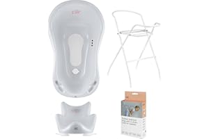 Hylat Baby Set da bagnetto con telaio e seggiolino - per neonati e bambini - stabile e confortevole Friends - grigio, set da 4 pezzi