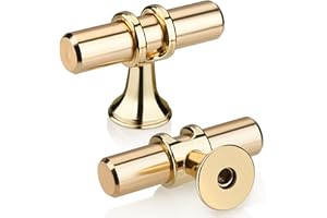 GUWINA 10 Piezas Dorado T Tiradores Cajones, Moderna Tirador Puerta Armario Solo Agujero Aleación de Zinc Sturdyy Tiradores Armarios Cocina Para Cajones Muebles Dormitorio Baño Con Tornillos