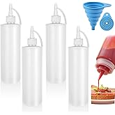 Maridergo 4 Pcs Squeeze Condiment Bottles Twist On Cap Lids, 200ML Multipurpose Squirt Squeezy Sauce Bottle Plastic Dispensin