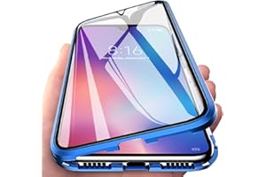 Orgstyle Schutzhülle für Samsung Galaxy A71, magnetische Adsorption, ultradünn, 360 °, Schutzhülle vorne und hinten, Hartglas, transparent, metallisch, stoßfest, Blau