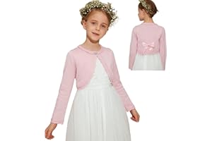 Danna Belle Mädchen Bolero Kinder Strickjacke 4-12 Jahre Cardigan mit Schleife aus Samt dran Festlich Kommunion Tauf Hochzeit Einschulung 104-158cm