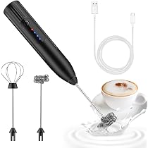 Mousseur à Lait Électrique Behome - Tige Inox Amovible - Recharge Type-C - 3 Vitesses - Pour Cappuccino, Matcha, Chocolat