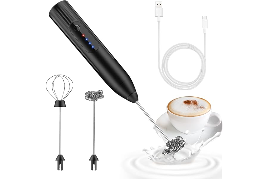 espumador de leche,USB Recargable batidor de leche electrico, 3 velocidades ajustable espumadera de leche, batidora lech